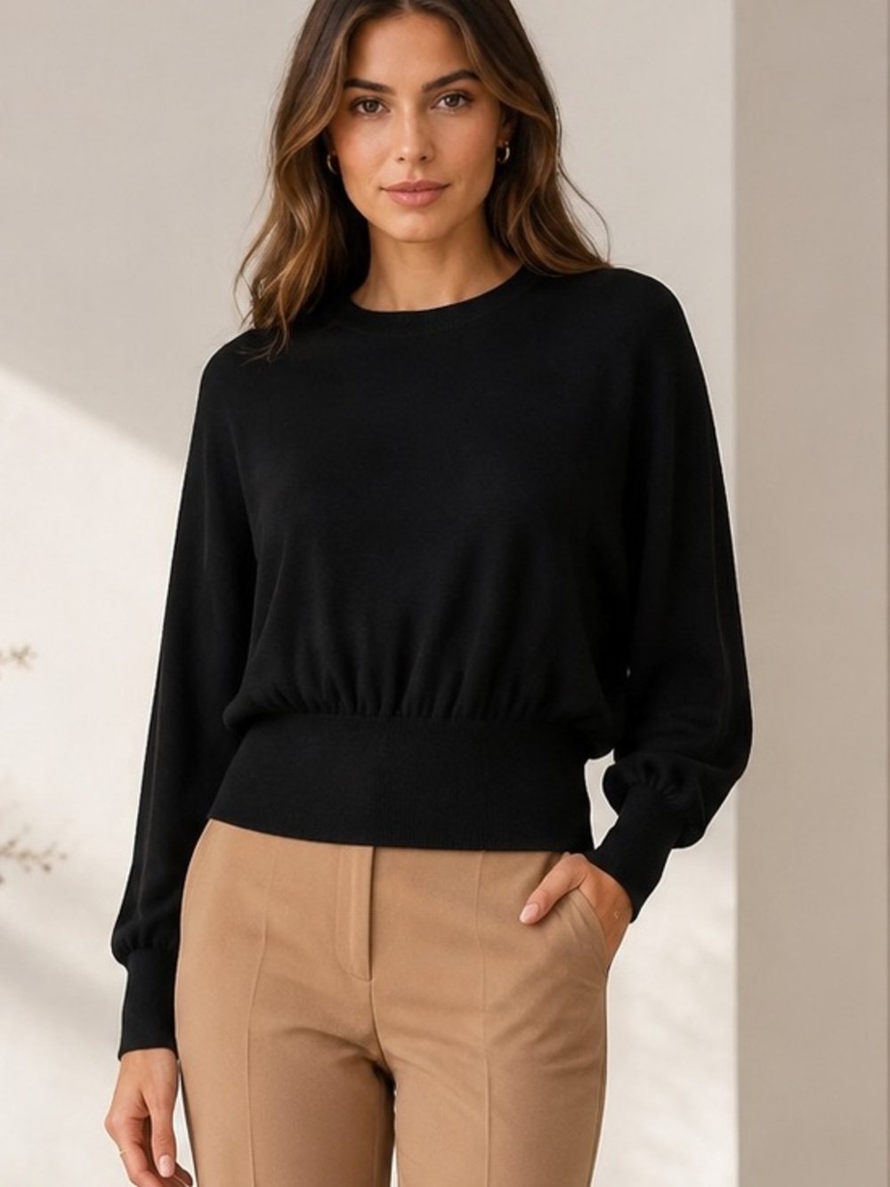 Revolve Lovers + Friends Black Wool Blend Knit Dolman‎ Sleeve Sweater Size Large